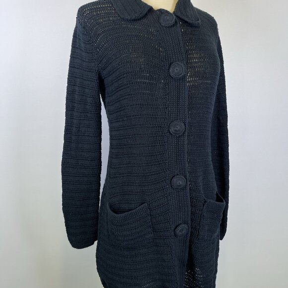 Vintage Chico’s Black Midi Long Cardigan Button Front Sweater Chunky Knit Small - Picture 3 of 9